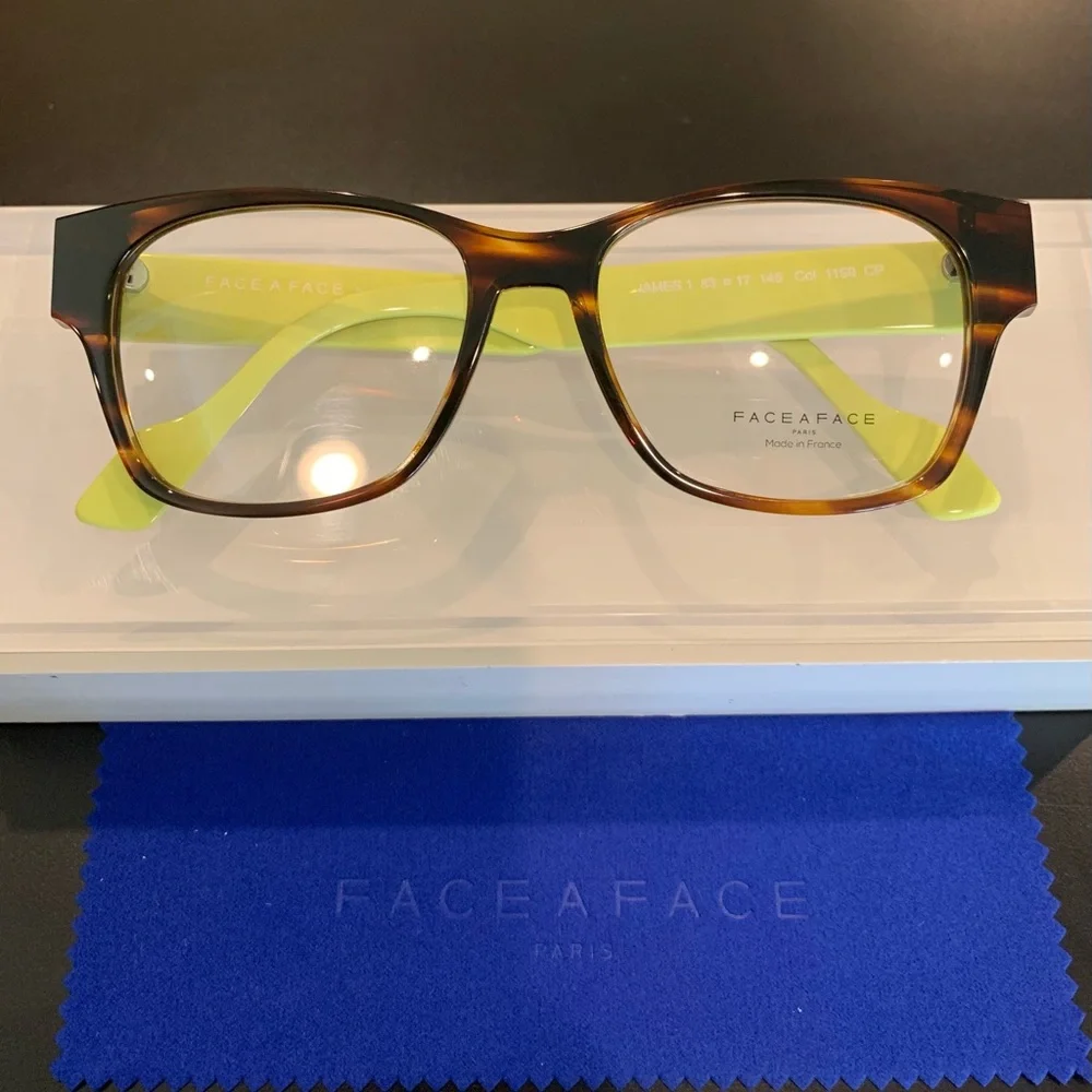 FACE A FACE JAMES 1 Col. 1199 Tortoise & Green. 53mm Square Eyeglasses